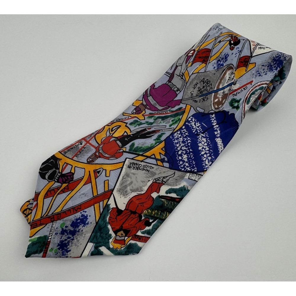 VTG Nicole Miller Ski Snowboard Novelty Tie Winter Sports Silk 1992